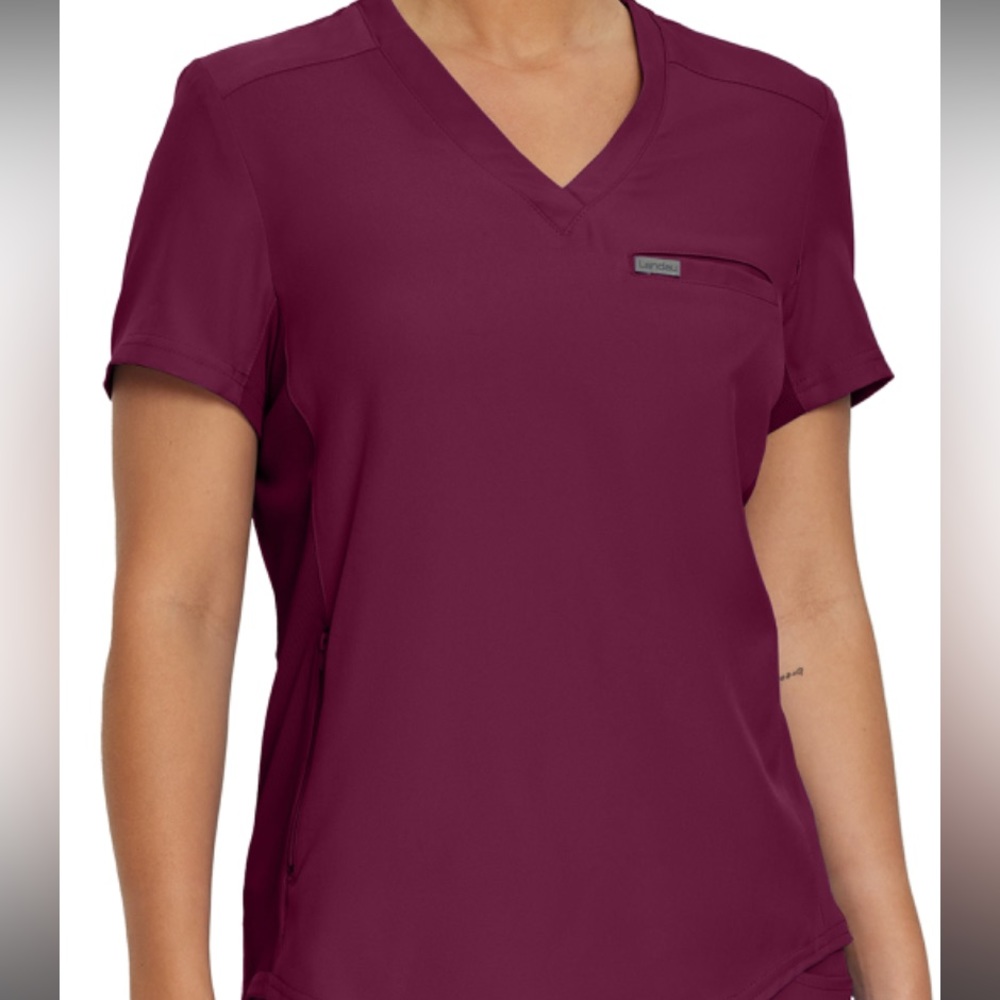 Landau 2XL Wine Colored V-Neck Scrub Top
